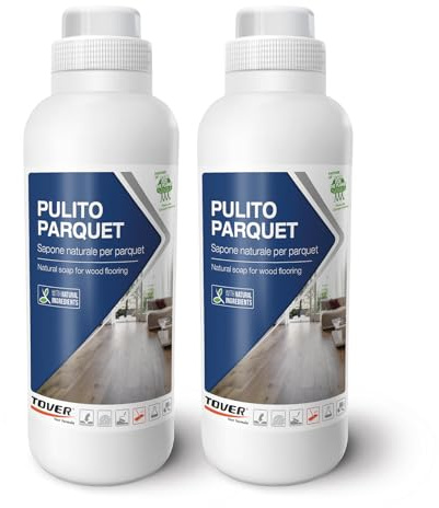TOVER, Pulito Parquet kit 2 pezzi, Detersivo Parquet verniciati e oliati, Detergente neutro per pavimenti in laminato, SPC, LVT, 2 unità (2 bottiglie da 1L)