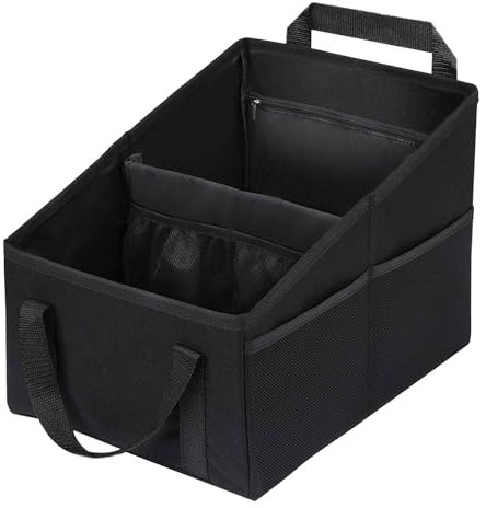 MIYUANGKJ Organizer per sedile auto, pieghevole, per sedile passeggero, accessori auto, borsa per sedile posteriore, organizer con manici divisori e tasche a rete