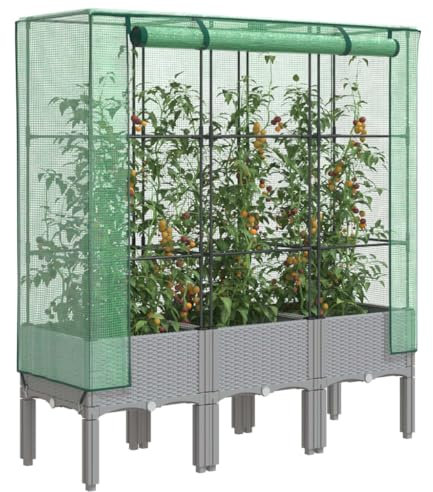 Xichuzi Hochbeet mit Gewächshaus-Aufsatz Rattan-Optik 120x40x140 cm, Palettenrahmen, Hochteich, Gemüsebeet, Kräuterregal Balkon, Blumenbeet, Kräuterspirale, Tomatenbeet, Pflanzhochbeet - 4015862