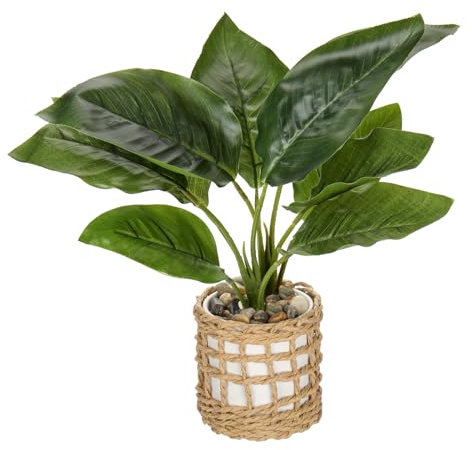 Briful Fake Plants Potted Plant Artificial Realistic Houseplant in White Ceramic Vase Wrapped Woven Pot, Fern Faux Plant Indoor for Home Farmhouse Wedding Tabletop Shelf Decor