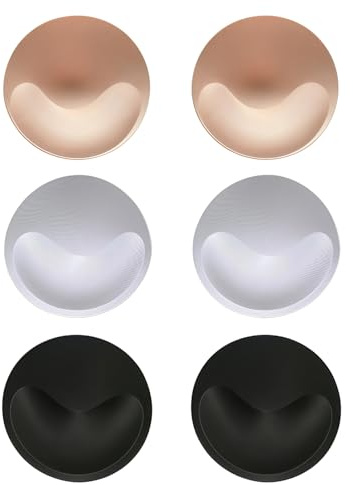 UPSTORE 3 Paia di Inserti Rotondi per Reggiseno, Rimovibili e Lavabili, Inserti Invisibili, per Reggiseno Push-up, per Bikini, Costume da Bagno, Yoga, Reggiseno Sportivo, Nude+Nero+Bianco, 12 x 3.5cm
