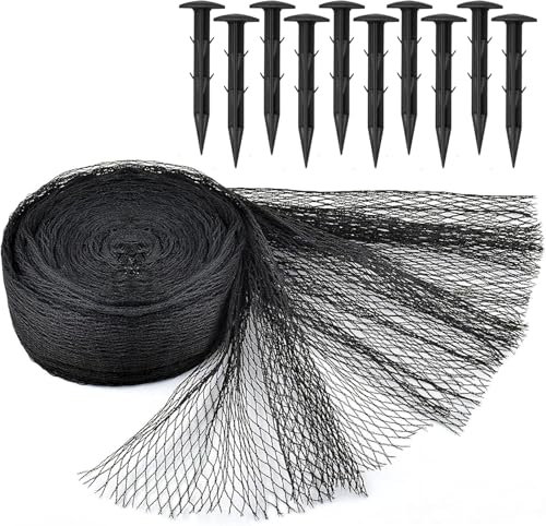 Koi Pond Netting Kit 4.5m x 6m Black Heavy Duty Woven Fine Mesh Net Cover for Leaves - Protects Koi Fish from Blue Heron Birds Cats Predators UV Protection - Reusable & Stakes Included