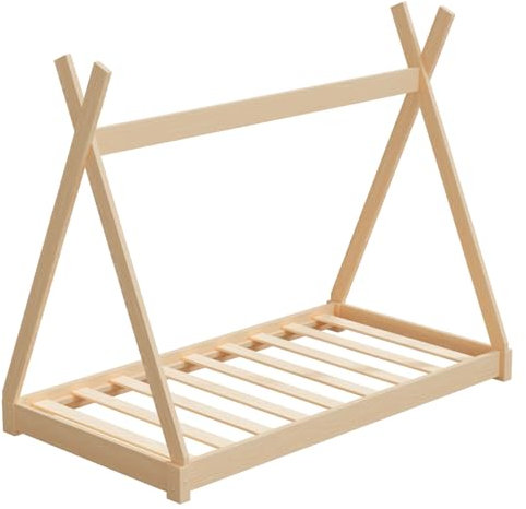 HAGO24 | Kinderbett | 160x80cm Natur | Tipibett | Holz Kiefer | Montessori | Bettgestell | Tipi Zelt | Lattenrost | Belastbar | Dekorierbar | Spielbett |