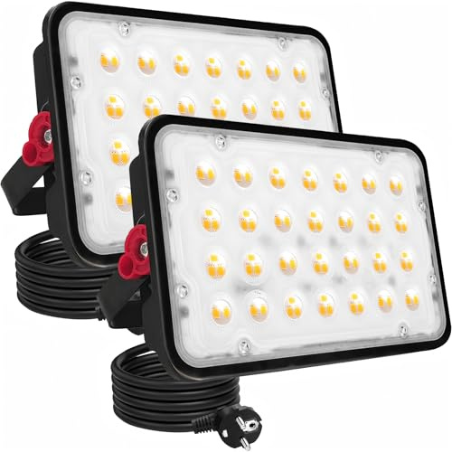 Indmird Projecteur LED Exterieur 50W, 2 PCS 5000LM Projecteurs Extérieur IP66 étanche Spot led extérieur 3000K Blanc Chaud Lampe LED exterieur pou Parking Stades Cour Patio Garage Stades