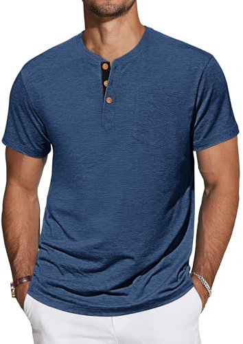TARAINYA T-Shirt Uomo Henley Cotone Maniche Corte con Tasche M-4XL | 95% Cotone 5% Elastane,con 3 Bottone, Tinta unita, Regular-Fit, Maglietta Uomo Estiva