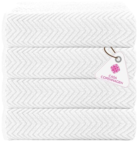 CASA COPENHAGEN Wave Textured 4 Piece Bath Towel Set - White, 550 g/m², 4 Piece Bath Towels, Cotton Towels Rough and Tough Use, Gift Set for Bathroom