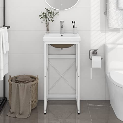 CFODOJ Cabinets & Storage,Vanity Units,Bathroom Vanity Units-home-Bathroom Washbasin Frame with Built-in Basin White Iron