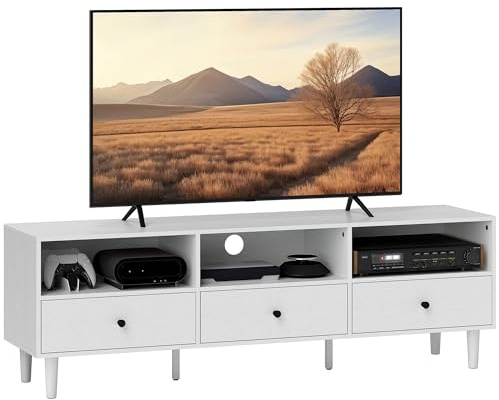 HOMCOM Mobile TV 140cm per TV fino a 75, 3 cassetti, Bianco Crema | Console TV moderna, 3 ripiani aperti, gestione cavi, centro multimediale, soggiorno camera da letto