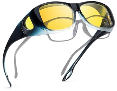 Myiaur Überzieh Nachtfahrbrille für Brillenträger Damen Polarisierte Gelbgläser mit Rundum Blendschutz Ideal für Nachtfahrten bei Regen, Nebe & Schnee