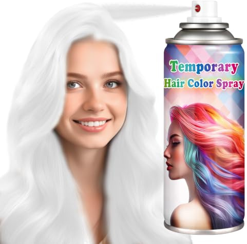 AOAZXBB White Hair Spray One Day Temporary Hair Colour Spray-White,120 ml | One-Time Use Temporary Hair Colour Dye, Quick-Drying, Vivid Colour,Temporary Hair Dye for Christmas Halloween Cosplay Party