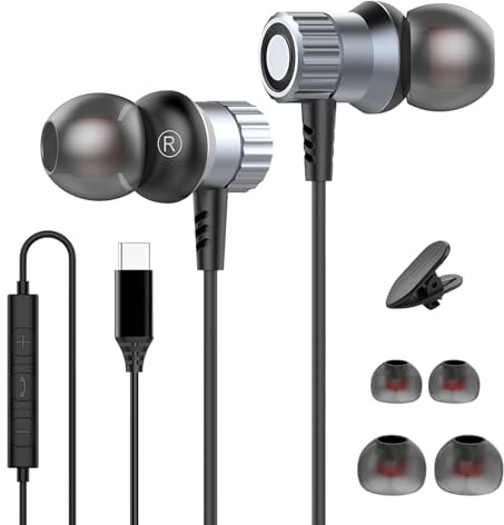 Écouteur Filaire USB C pour iPhone 17 Pro Max 16 16 Plus 15 15 Pro, HiFi Stéréo Ecouteurs Magnétique Filaire Type C Casque avec Micro pour Samsung Galaxy S25 S24 S23 A56 5G A55 A36 A35 A26 A17 A16