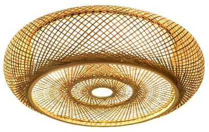 Wulimasun Deckenleuchte, Bambus, Rattan, LED, dimmbar, Deckenleuchte, Retro, Hut, Bambus, Hängeleuchte, Rattan, 40 cm, für Badezimmer, E27, für Schlafzimmer, Wohnzimmer, Flur