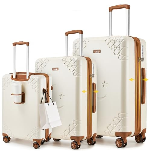 Sea choice Set di Valigie Rigide 3 Pezzi Estensibile con Stampa Stelle Set Bagaglio da Viaggio con Porta Bicchieri Lucchetto TSA e 4 Ruote 360° Capienza XL Ideale per Viaggi Vacanze e Shopping