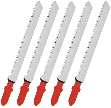 Tunejoy Lames de Scie Sauteuse T101AO Lames de Scie Sauteuse à Queue en T de HCS per Coupe Courbe du Bois Dur, du Bois Tendre 18TPI 75x5x1,3mm 5 Pièces