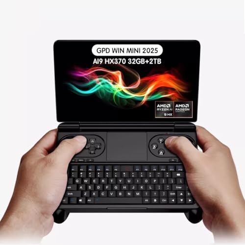 GPD Win Mini 2025 Windows 11 7 PC de jeu portable avec Ryzen AI 9 HX 370 jusqu'à 5,1 GHz, écran FHD 120 Hz, TDP 35 W, batterie 44 Wh, joystick Hall et gyroscopique, console de jeu portable (64 Go de