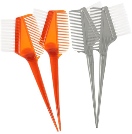 HAMPPLIES 4 Stück Haarfärbepinsel Profi Doppelseitig mit Kamm und Borsten Anti rutsch Griff für Präzises Färben Friseurbedarf Silber und Braun