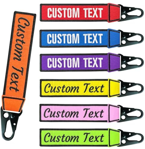 Porte cle Personnalisable en Tissu, Broderie avec Prénom/Texte Double Face | Porte-clés Plaque Immatriculation Personnalisé, Velo/Voiture/Clef de Porte/Moto Accessoires, Étiquettes Valise Lavable