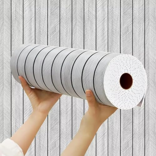 3D Wall Panels Self-Adhesive 40 x 300 cm Silver Wood Look Self-Adhesive DIY Wall Wallpaper Suitable for Kitchen, Bathroom, Living Room, Bedroom