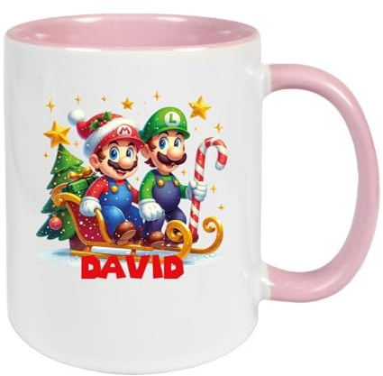 Tasse Wunschname Weihnachten Super-Mario 1 Keramik Kinderbecher versch. Farben