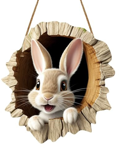 Türschild Willkommen Ostern Deko aus Holz für Haustür Frühling, Osterdeko zum hängen Bunt Frühlingsdeko mit Osterhase,Osterhasen-Kaninchenbau-Türschild für Haustüren, Wände, Fenster