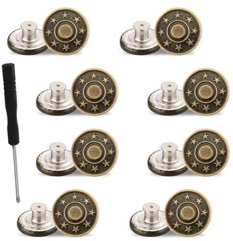 Molain 8 Stück Verstellbare Hosen Ersatz Knöpfe, Jeansknöpfe ohne Nähen, 17 mm Hosenknopf zum Hose Enger Machen Metall Knöpfe mit Schraubendreher(20mm)