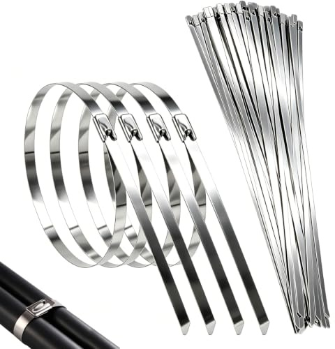 50PCS Bridas Metálicas de Acero Inoxidable,300 mm x 4,6 mm,Bridas Resistentes Autobloqueantes para Enrollado de Escape,Organización de Cables,Fijación de Tuberías,Mantenimiento de Vallas