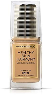 Max Factor Healthy Skin Harmony Fondotinta Liquido, Formula Idratante a Lunga Durata con SPF 20, 75 Golden, 30 g