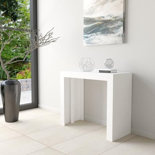 VE.CA-ITALY TAVOLO CONSOLLE ALLUNGABILE FINO A 2 MT CUCINA, IN DIVERSE COLORAZIONI, ARREDO CUCINA, ARREDO CASA (BIANCO FRASSINATO)