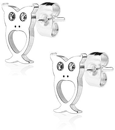 Bungsa EULEN OHRSTECKER SET silber - Ohrringe EULE mit Kristall-Stein - EDELSTAHL Ohrstecker in Silber - niedlicher Ohr-Schmuck für Kinder, Damen & Herren silberfarben - 1 Paar Owl Ohrstecker