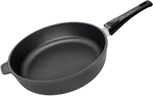 Eurolux Guss-Pfanne Induktion Ø 20 cm abnehmbarer Stiel - hoher 7.0 cm Rand - kleine runde Alugusspfanne - Schmorpfanne mit Antihaft-Beschichtung - Made in Germany