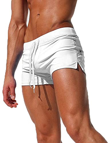 TMEOG Costume Uomo Mare Costumi da Bagno Piscina Nuoto, Pantaloncini Uomo Sportivi Palestra Running Pantaloni Corti Estivi Calzoncini Corsa Surf con Tasca a Cerniera(Bianco,M)