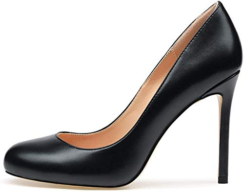 Castamere Escarpins Femme Bout Ronde Talon Aiguille Haute 10 CM Noir PU Escarpin EU 38
