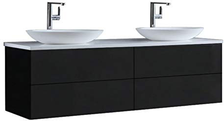 StoneArt Badmöbel Set mit Mineralguss Waschbecken Waschschale Aufsatzwaschbecken und Unterschrank Waschtisch Einzel- oder Doppelwaschbecken Brugge BU-1601pro-3 dunkelgrau 160cm
