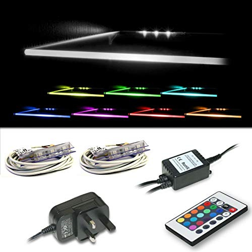 Furneo Set of 2 LED Glass Edge Lighting Clips in RGB [Energy Class A] for Illumination