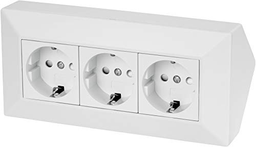 Regleta de 3 enchufes para esquina, 230 V, 16 A, 3600 W, color blanco mate