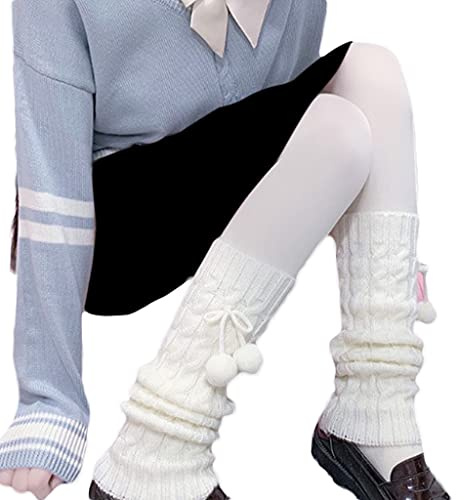 Qirun Frauen Winter Zopfstrick-Beinstulpen Süße Schleife Warme Stiefel Manschetten Oberschenkelhohe Socken