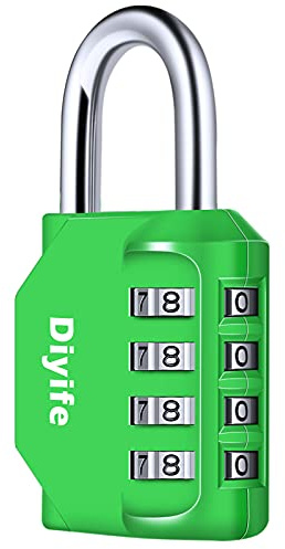 Combination Padlock, Diyife Heavy Duty 4 Digit Padlock Weatherproof Outdoor Locker Padlock for School Gym Locker, Shed, Fence, Hasp, Garage, Gate, Toolbox, Door (Green)