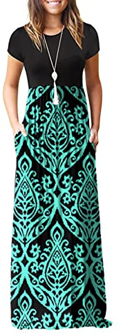 GRECERELLE Womens Maxi Dress Ladies' Summer Casual Short Sleeve Long Dresses with Pocket for Daily, Holiday, Travel, Maternity
