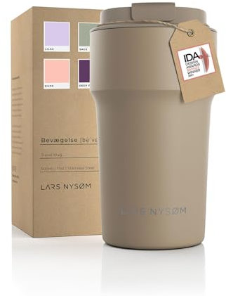 LARS NYSØM Thermo Kaffeebecher to go 500ml | Travel Mug 0,5 Liter mit Isolierung | Auslaufsicherer Edelstahl Thermobecher für Kaffee und Tee unterwegs | Teebecher (Taupe Brown, 500ml)