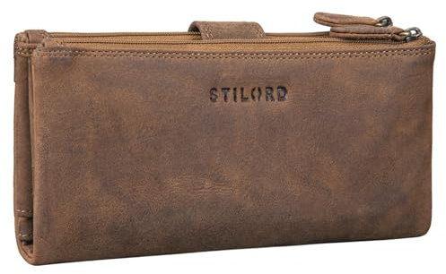 STILORD große Leder Damen-Geldbörse schwarz - Vintage Reise Portemonnaie mit RFID Schutz - Kartenetui für Frauen + Flugticket-Organizer Camille