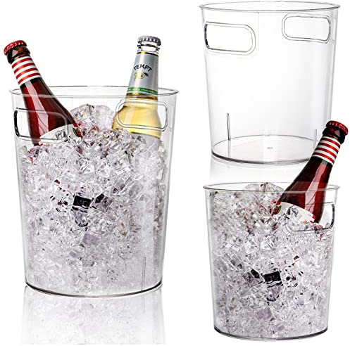Dicunoy 6 Pack Clear Ice Bucket, 2L/3L Acrylic Champagne Wine Bucket Chiller for Parties, Clear Small Plastic Wine Beverage Bucket Chiller with Handle for Parties, Bar, Home, Beer, Champagne Bottles