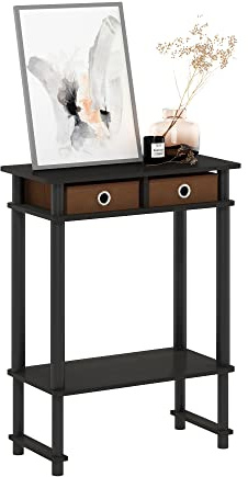 Furinno Högbrett korridorkonsolbord med soptunna, espresso/brun, 29,49 (D) x 59,79 (B) x 77,8 (H) cm