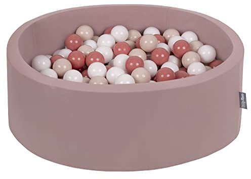 KiddyMoon Rund Bällebad Bällepool 90X30cm/300 Bälle ∅ 7Cm Ballgruben Für Babys Spielbad Kleinkinder, Erikafarben: Weiß/Lachsfarben/Weiß