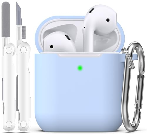 R-fun Kompatibel mit AirPods 2. Generation 2019 Case, 1. Gen 2016 Hülle Case Cover mit Reinigungsset und Schlüsselanhänger, weicher Silikonschutz für Apple AirPods Hülle, Himmelblau