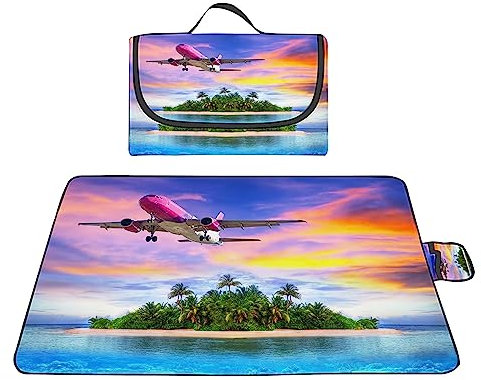 TengYuer Picknickdecke 180x200cm Stranddecke Wasserdicht Sandfrei Isoliert Faltbar Strandmatte mit Tragegriff Outdoor Campingdecke XXL für Camping Parks Strände Picknick Blau Gelb Himmel