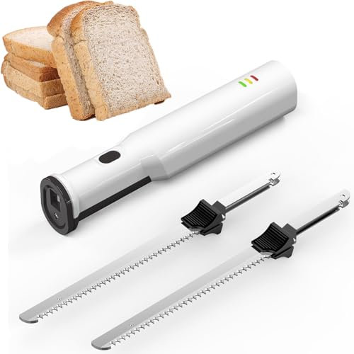 Coltello Elettrico per Carne, Coltello per affettare Carne a Batteria, Coltello per Pane con 2 Lame seghettate in Acciaio Inossidabile da 8 e Rilascio del Grilletto con Blocco di Sicurezza Coltello