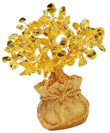WOFASHPURET Natürlich Gelber Kristall Geldbaum Dekorationsornament Für Büro Und Zuhause Stabiles Feng Shui Glücksbaum Reichtumsbringer Handgefertigtes Kristall-glücksgeschenk