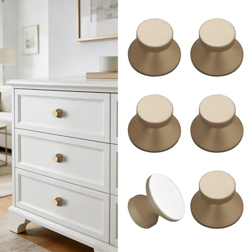 Elistonie 6 Stück Morandi Farbe Selbstklebende Aluminium Knöpfe Bronze und Gold Griffe Selbstklebend Ohne Bohren Schrankgriff für Schrank Spiegel Schrank Kommode Fenster
