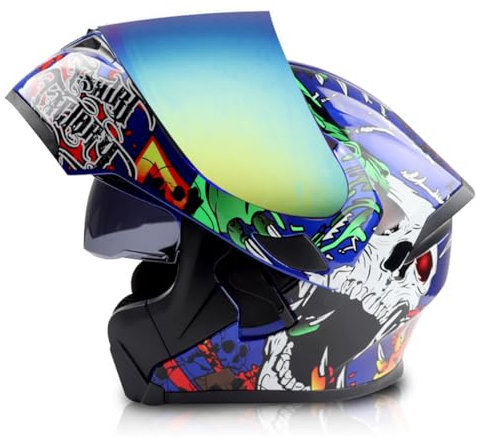 Klapphelm Motorrad Klapphelm Motorradhelm DOT/ECE Zertifiziert Integralhelme Modularer Schutzhelm Mit Doppelvisier Flip Vollvisierhelm Integrierter Helm Für Herren Damen 8,XXL:63-64CM