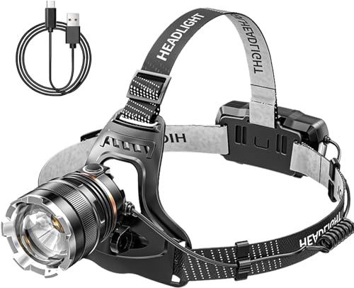 Torcia Frontale Led Ricaricabile USB, 50000 Lumen Lampada Frontale, 4 Modalità di Luce con Sensore di Movimento, Impermeabile IPX6, Regolabile a 90° Lampada da Testa per Corsa Campeggio Pesca